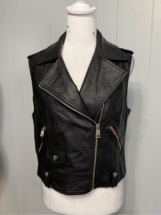 Jackets & Blazers - Black Faux-Leather Moto Vest with Asymmetric Zip